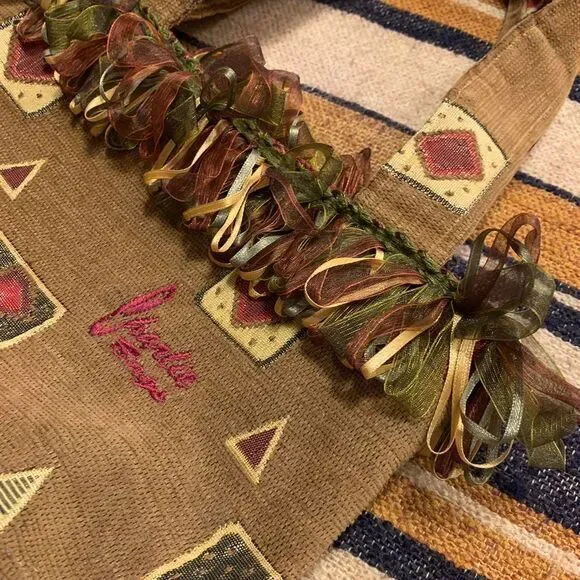 Charlie Bags Mini Tote Purse Tapestry Fabric Artsy Fringe Tassel‎ Funky - Picture 2 of 5